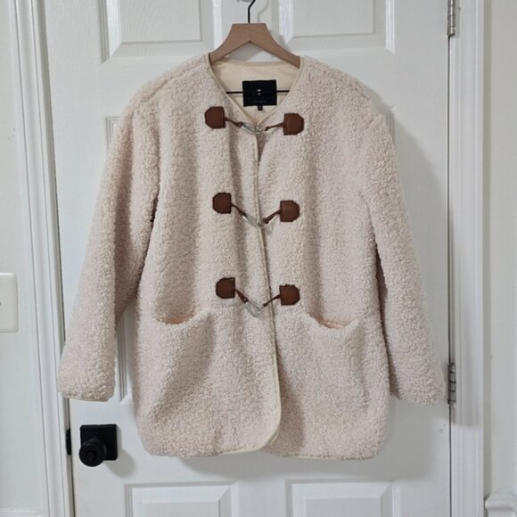 7 For All Mankind Toggle Front Sherpa Jacket In Cream Size M - Picture 2 of 6